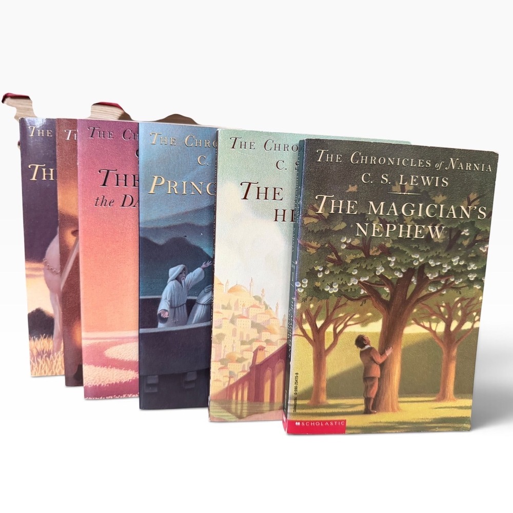 Chronicles of Narnia C.S. Lewis Chris Van Allsburg Art 6 Book Lot Paperbacks